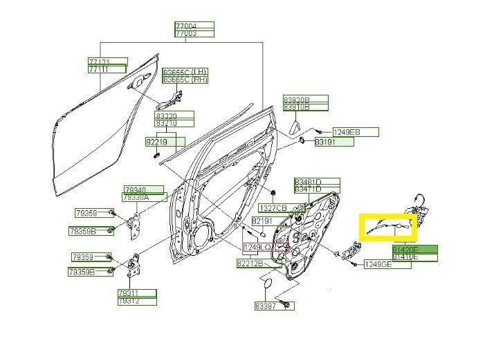 Hyundai I30 Rear Inner Handle Cable 814712R000FFF