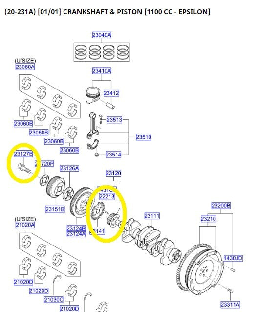 Kia Picanto Crankshaft Bolt Sprocket and Blade 1.1 1.2
