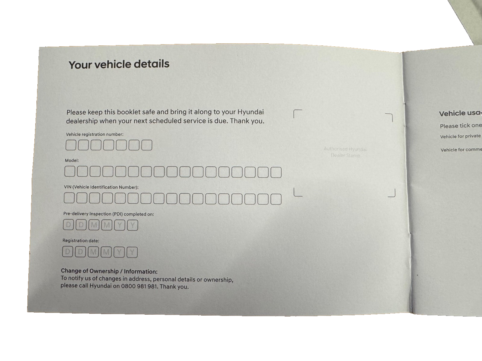Hyundai Service History Book Blank Unused HMS2446