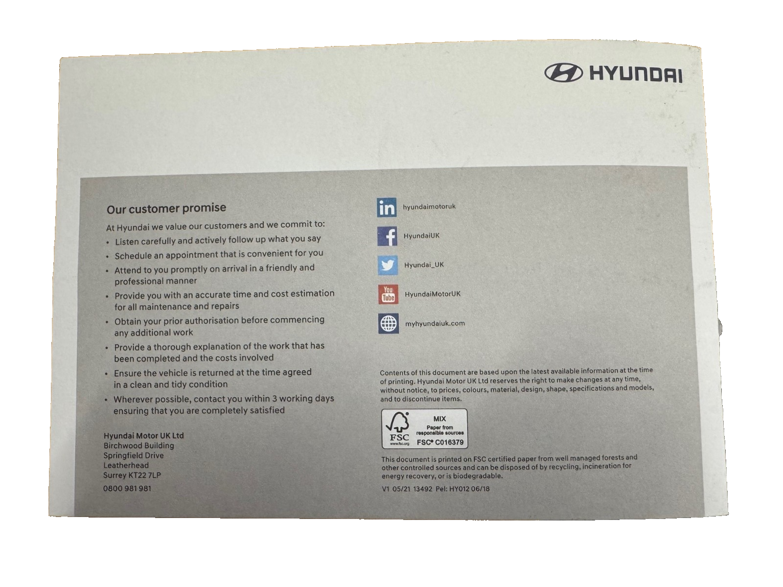 Hyundai Service History Book Blank Unused HMS2446