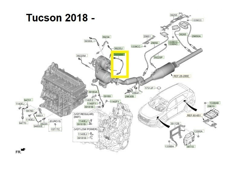 Hyundai Tucson Kona I30 Rear Lambda Sensor 393512U001