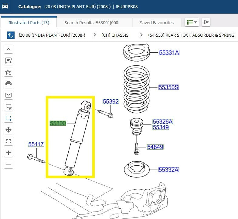Hyundai i20 Rear Shock Absorber 553001J000