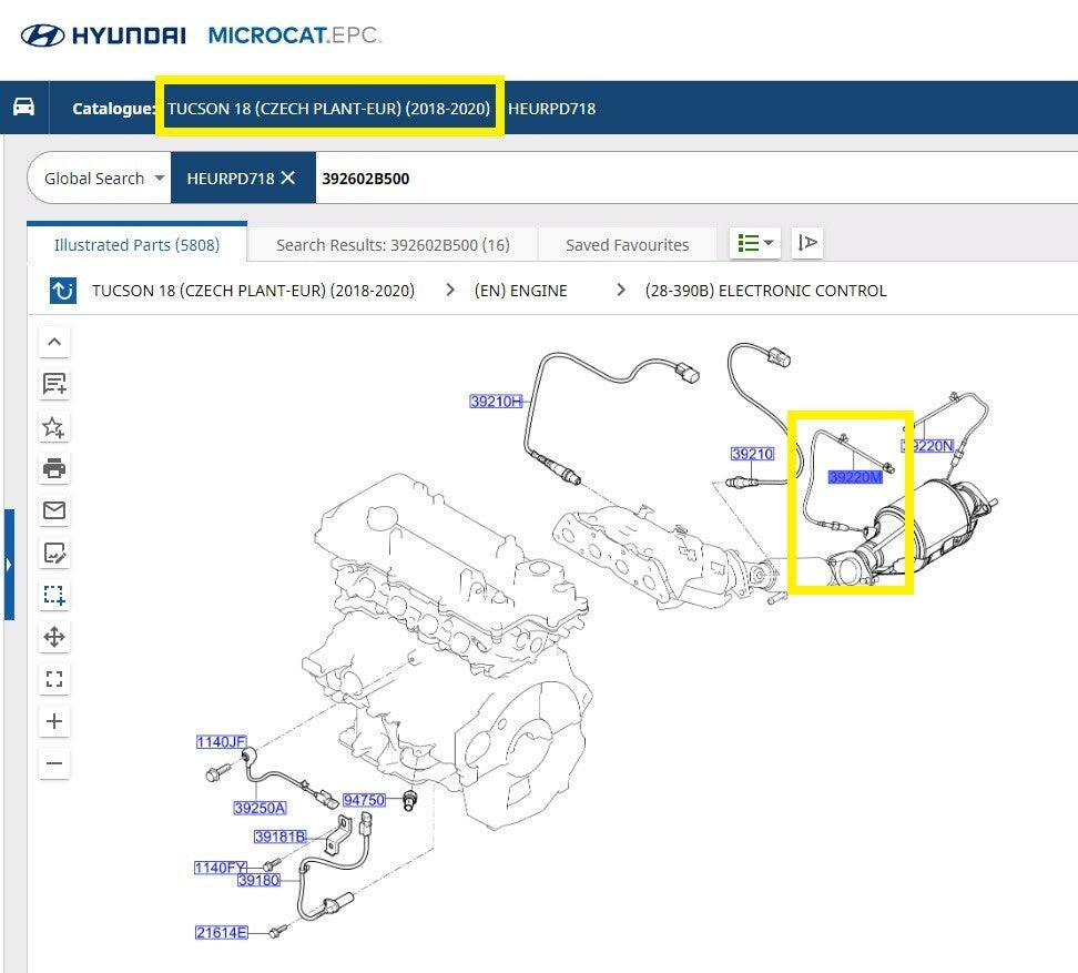 HYUNDAI TUCSON EXHAUST TEMP SENSOR 392602B500