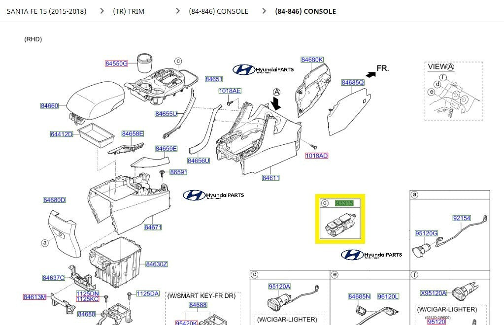 Hyundai Santa Fe EPB Parking Brake Switch 933152WDH0FP