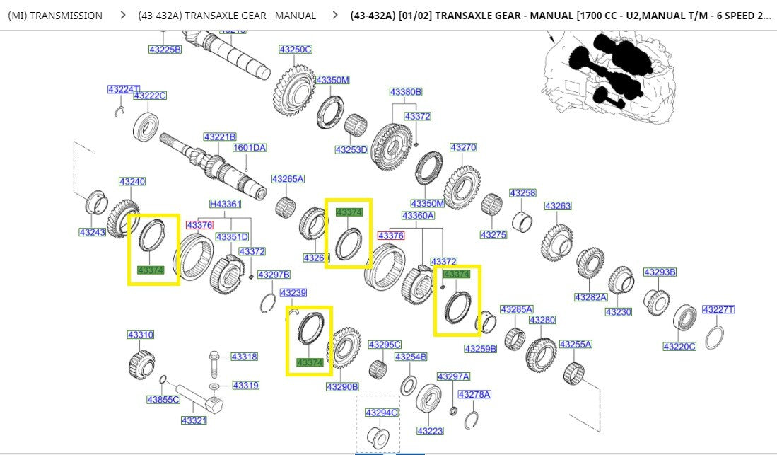 Hyundai Tucson Gearbox Repair Kit 1.7 Diesel